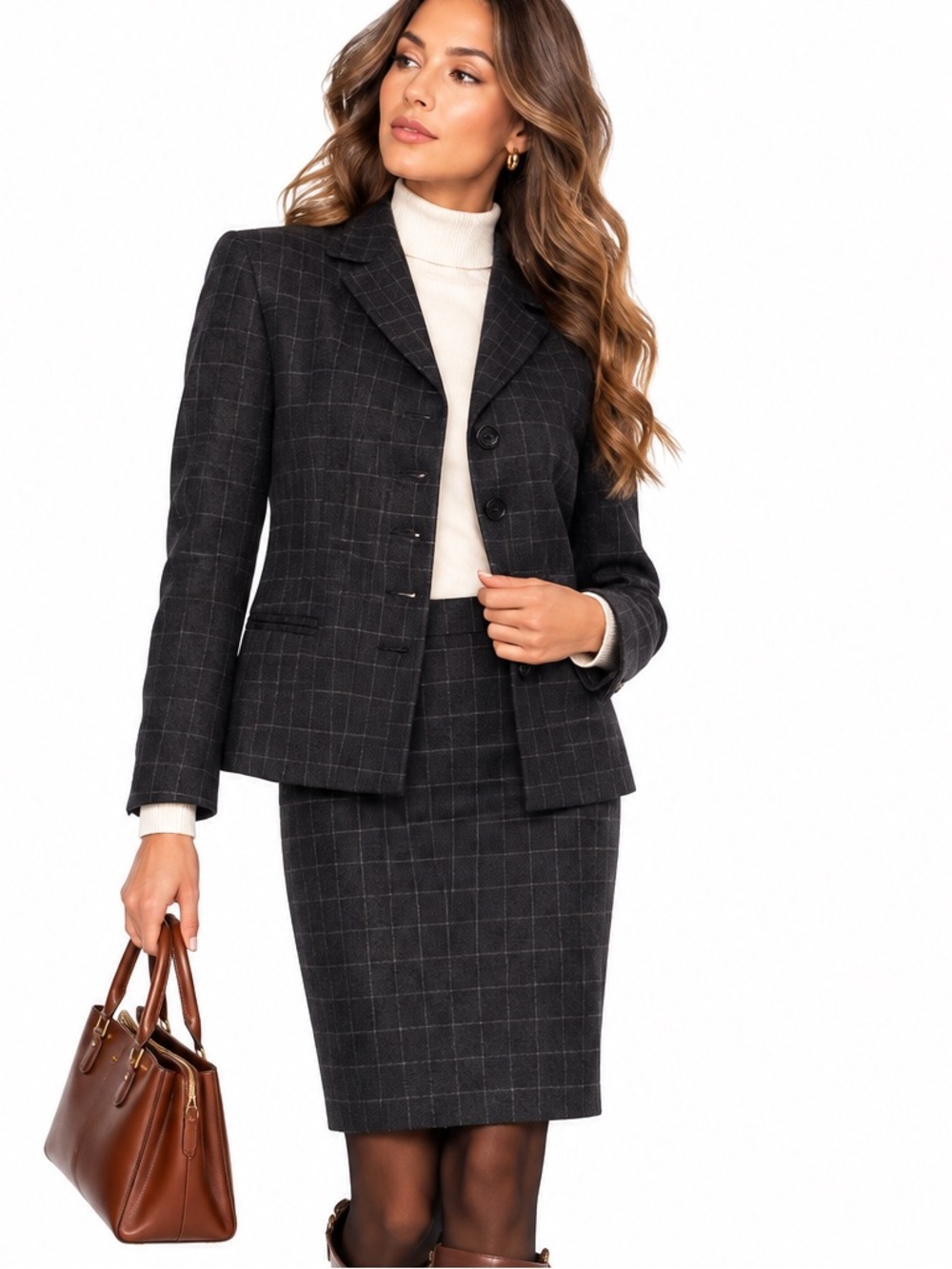 Ralph Lauren Suit Skirt Set 100% Wool Plaid Suit XS Vintage Academia Blazer Set